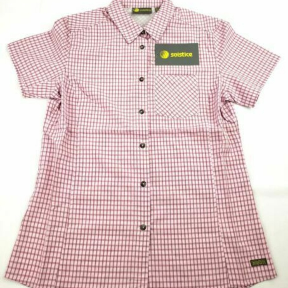 Short Sleeve Pink Plaid Shirt Womens Outdoor UPF30